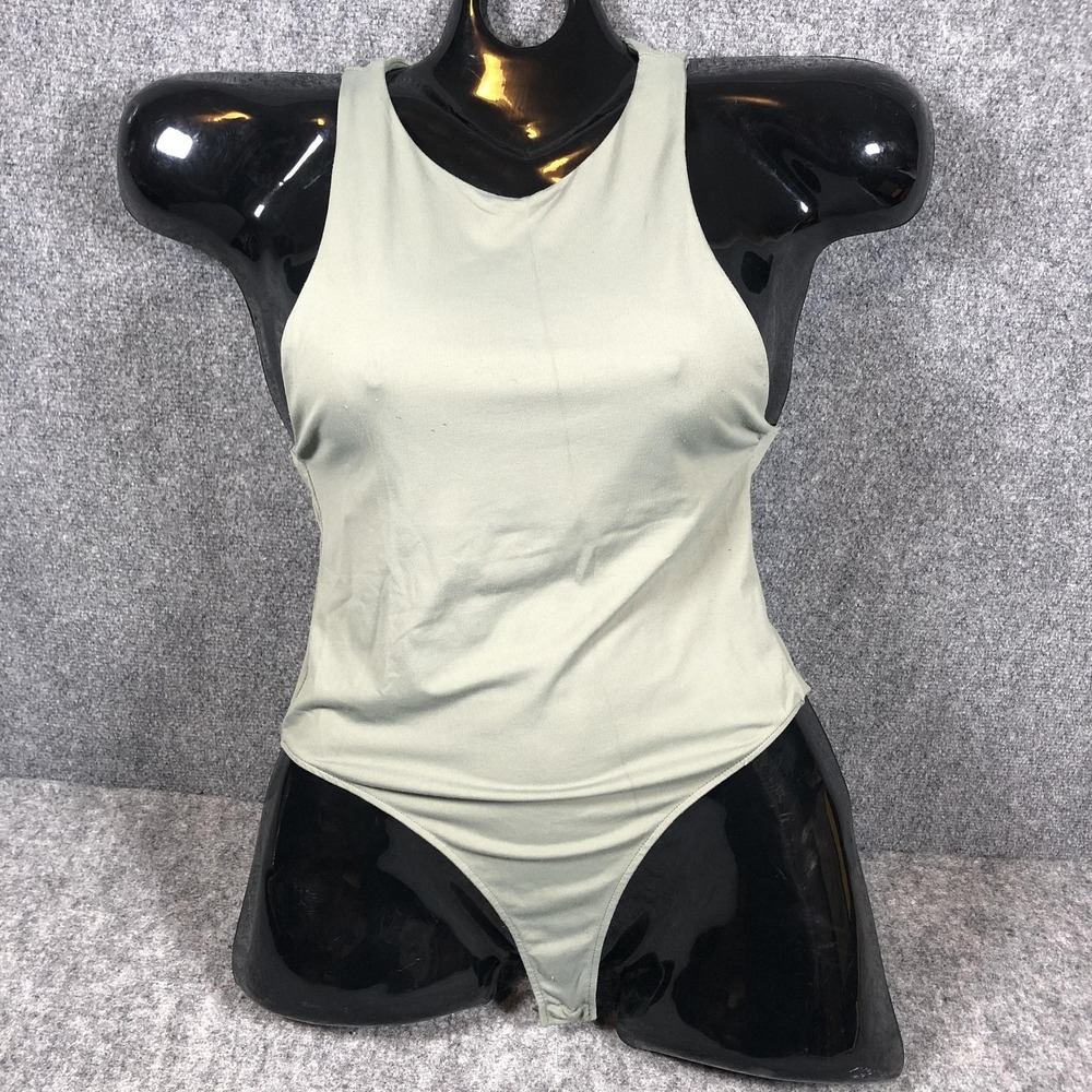 Zara Bodysuit Womens M Green High‎ Neck Sleeveless Thong Jersey Stretch Tank